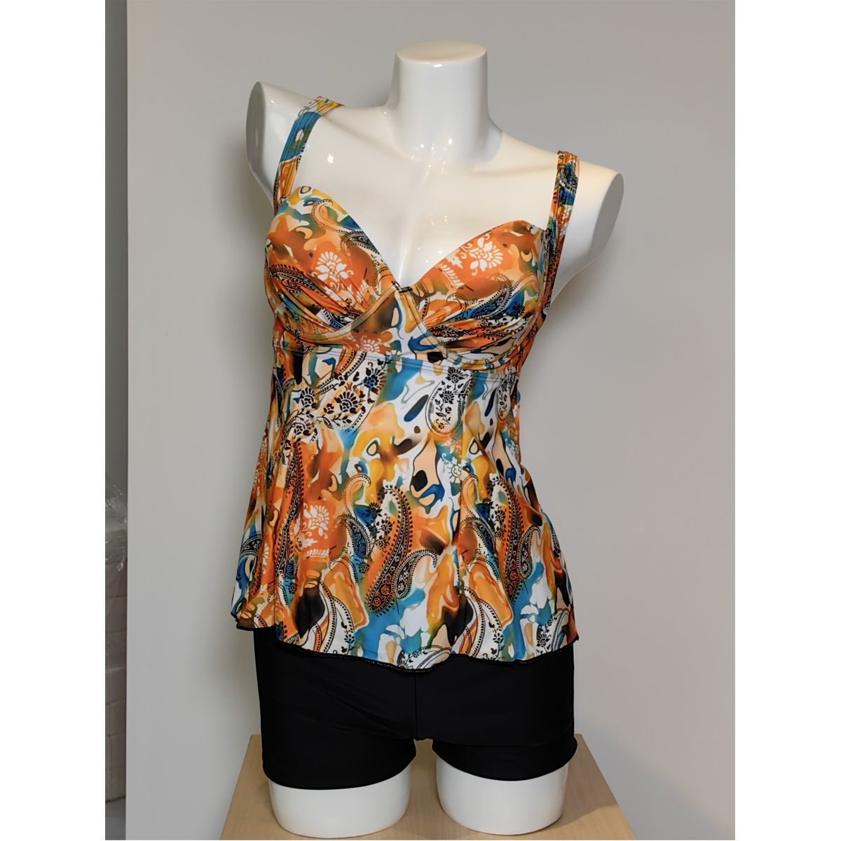 SHANDIAN - Tankini L-4XL Dos piezas Flores desordenadas traje de baño mujer