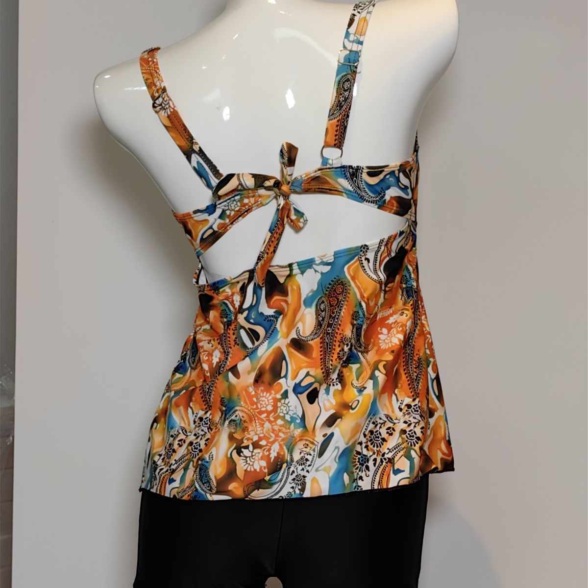 SHANDIAN - Tankini L-4XL Dos piezas Flores desordenadas traje de baño mujer