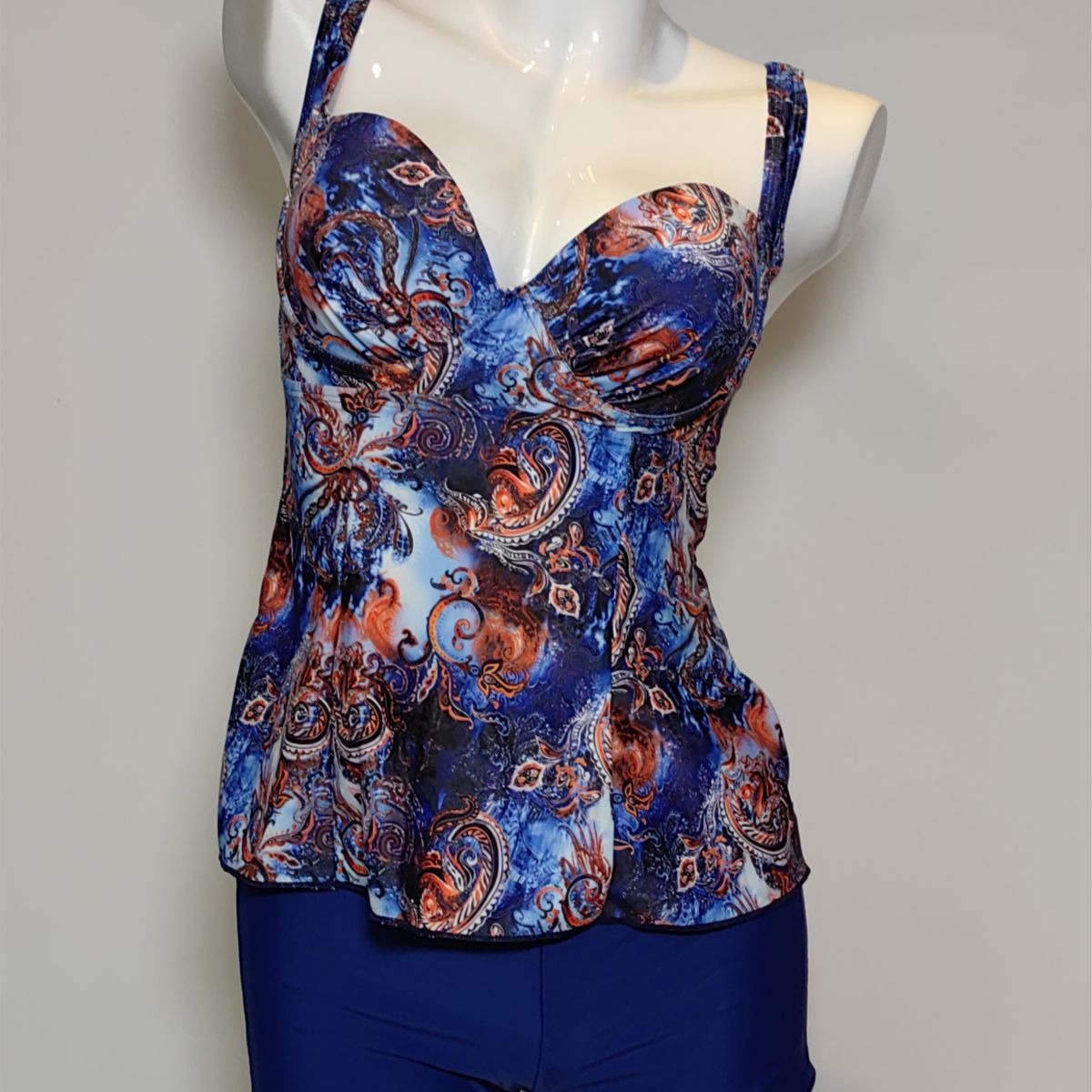 SHANDIAN - Tankini L-4XL Dos piezas Flores desordenadas traje de baño mujer