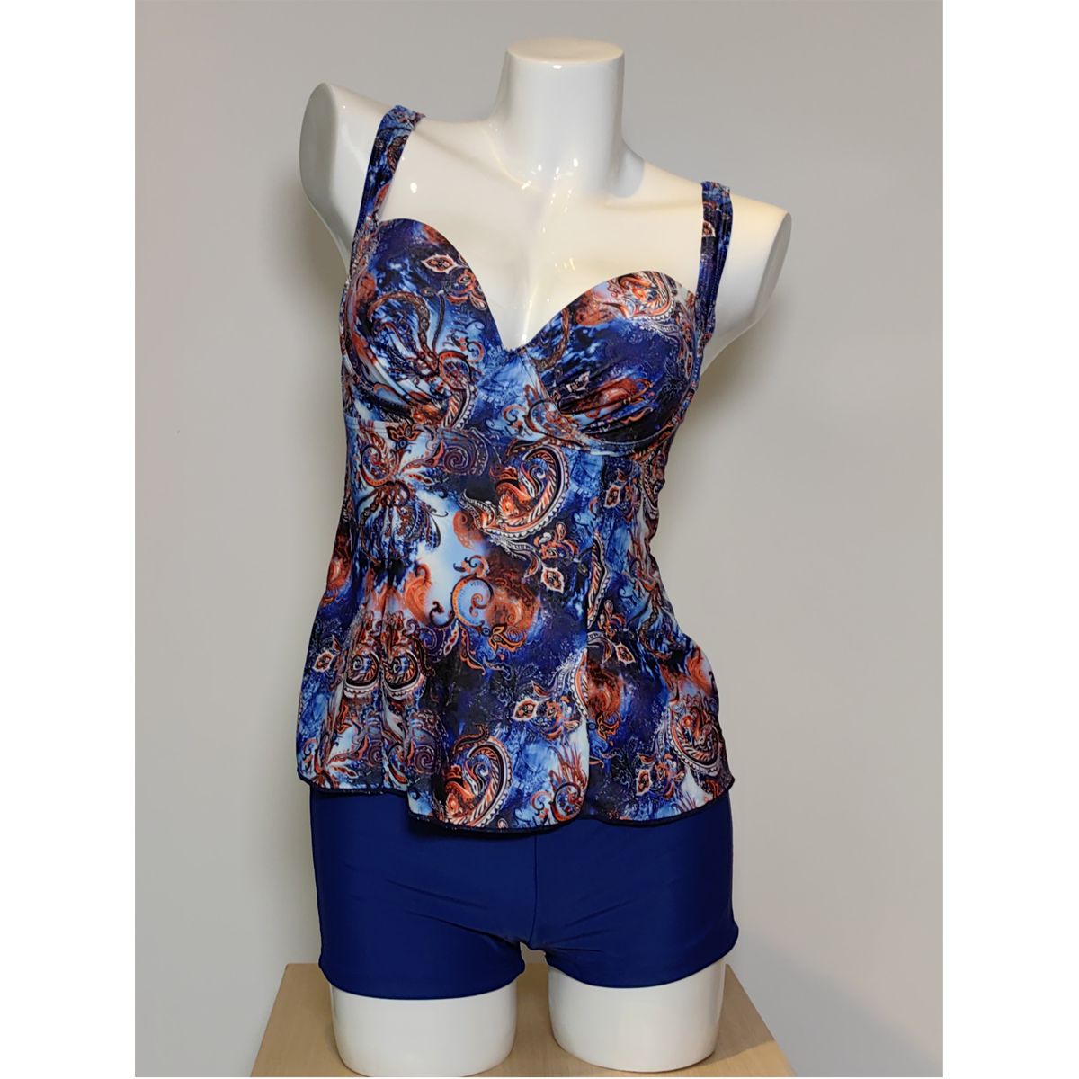 SHANDIAN - Tankini L-4XL Dos piezas Flores desordenadas traje de baño mujer