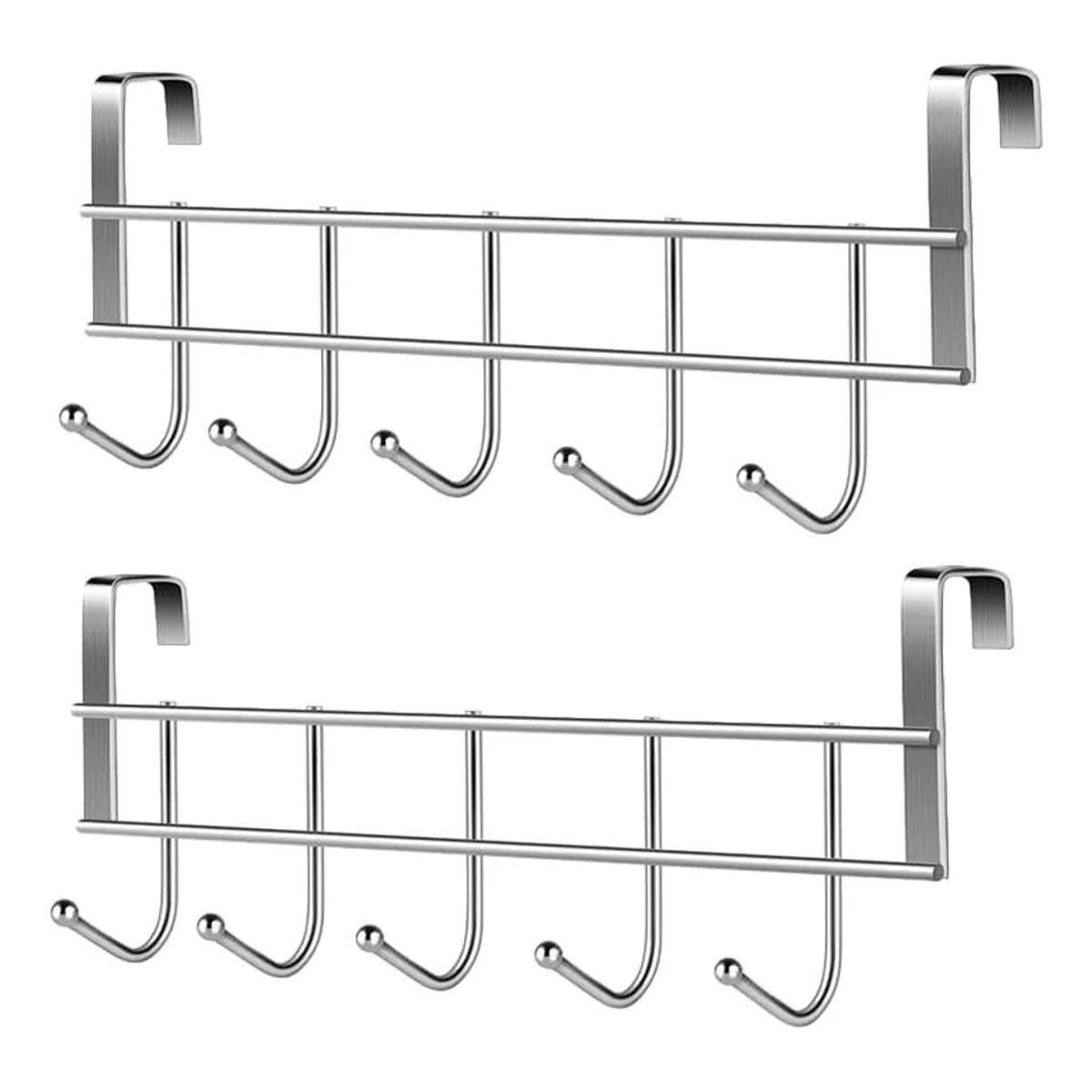 KUANGYE - Pack 2 Gancho Sobre Puerta Colgador Perchero 5 Ganchos Acero