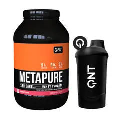 QNT - Proteína Metapure Whey Isolate Zero Carb Frutilla 908G + Shaker Black 600 Ml