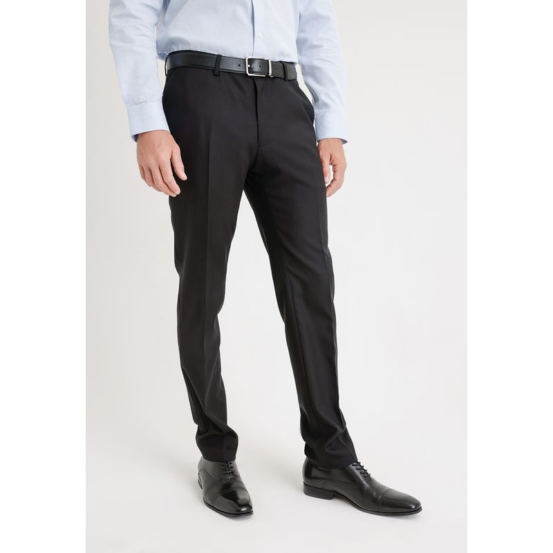 TRIAL - Pantalón Hombre Formal Lana S100'S Liso Slim Perfect Suit Negro