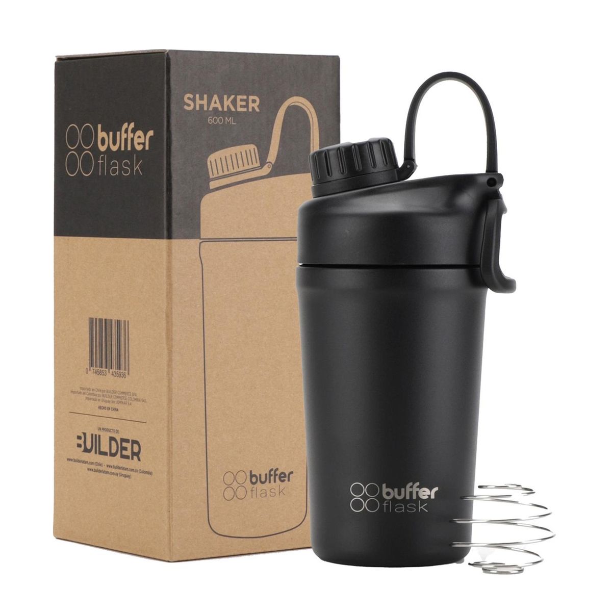 BUFFER FLASK - Shaker Proteina Agua Buffer Gym Acero Inoxidable 600ml Mixer