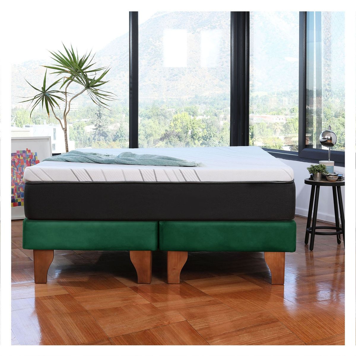 LATAM HOME - CAMA ZEN TOP SPRING SOFT TELA VELVET VERDE 2PZA
