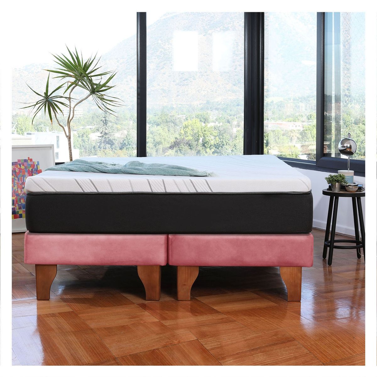 LATAM HOME - CAMA ZEN TOP SPRING SOFT TELA PALO ROSA 2PZA