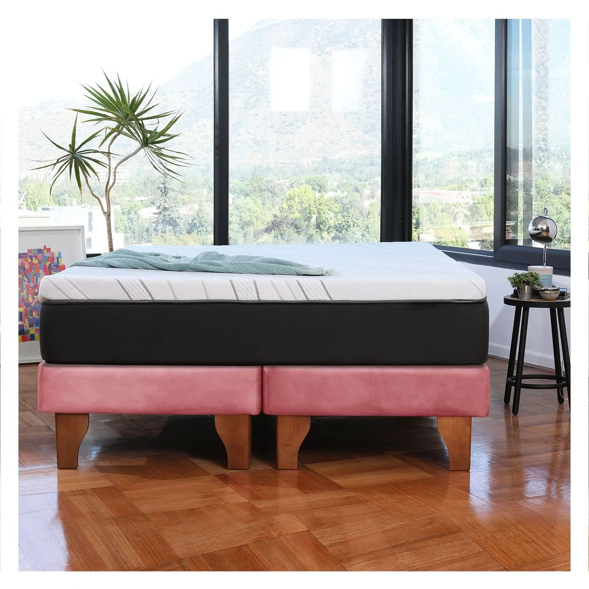 LATAM HOME - CAMA ZEN TOP SPRING SOFT TELA PALO ROSA 2PZA