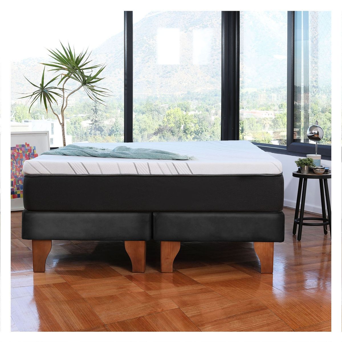 LATAM HOME - CAMA ZEN TOP SPRING SOFT TELA NEGRO 2PZA