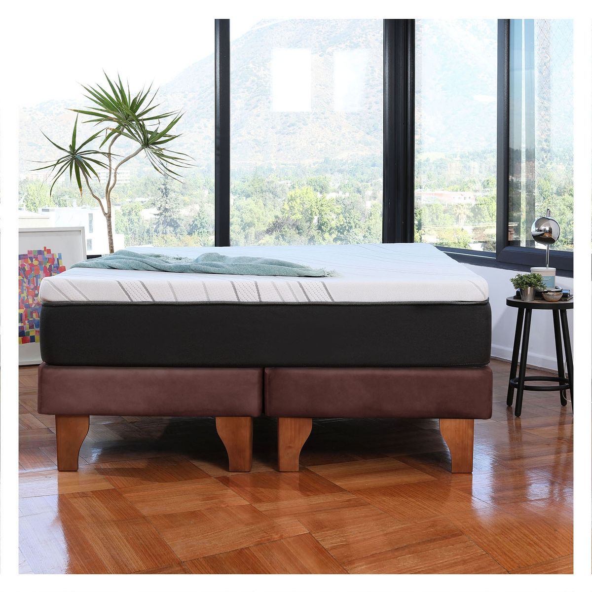LATAM HOME - CAMA ZEN TOP SPRING SOFT TELA CHOCOLATE KING