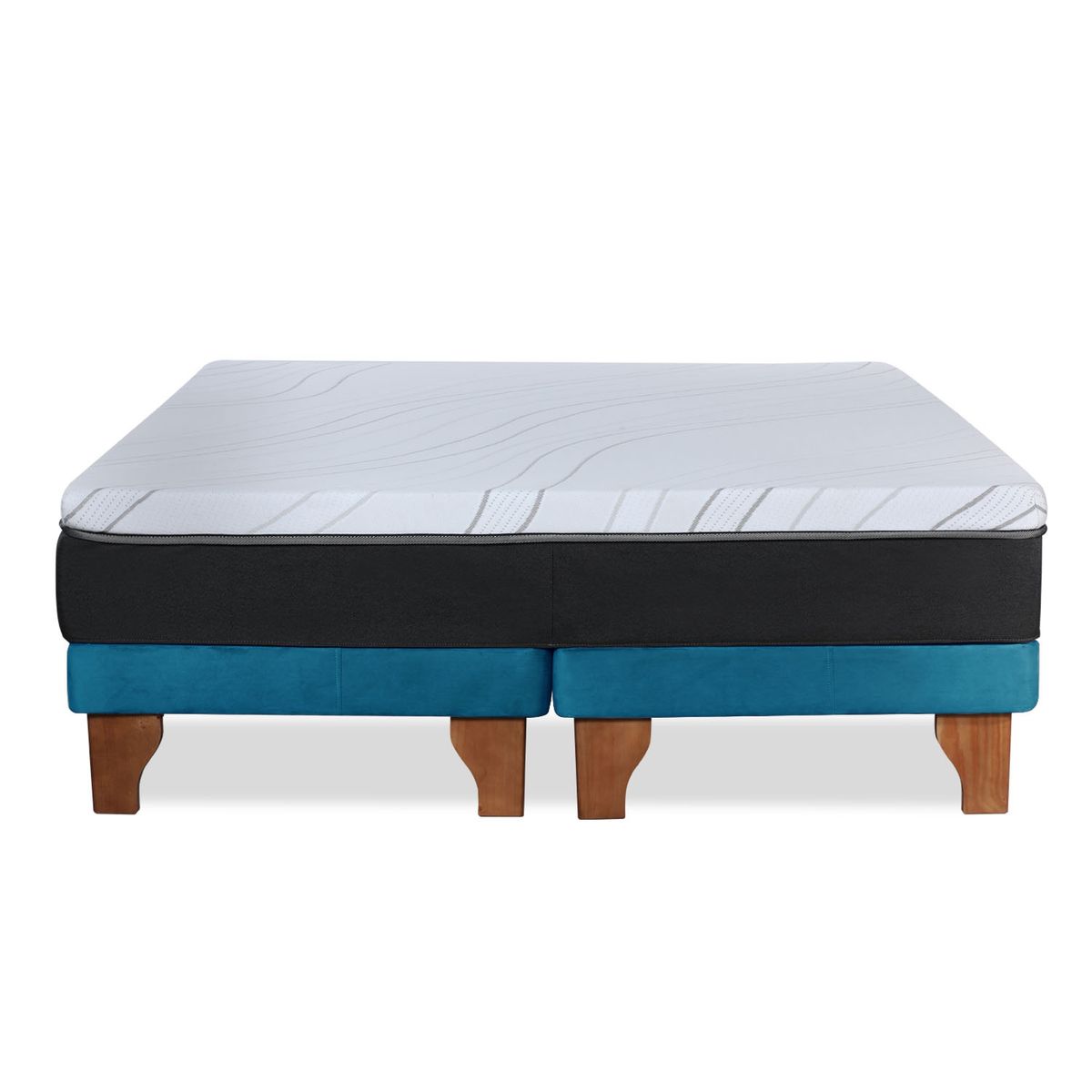 LATAM HOME - CAMA ZEN TOP SPRING SOFT TELA AZUL PETROLEO SUPER KING
