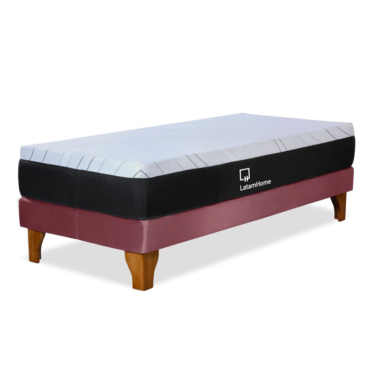 LATAM HOME - CAMA ZEN TOP SPRING HYBRID TELA PALO ROSA 1PZA