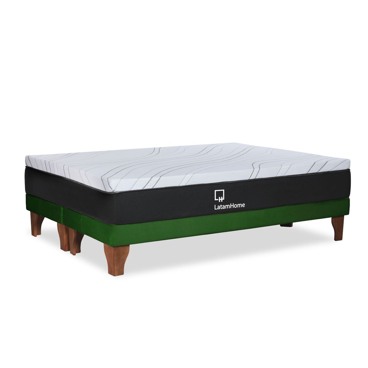 LATAM HOME - CAMA ZEN TOP SPRING HYBRID TELA VELVET VERDE 2PZA