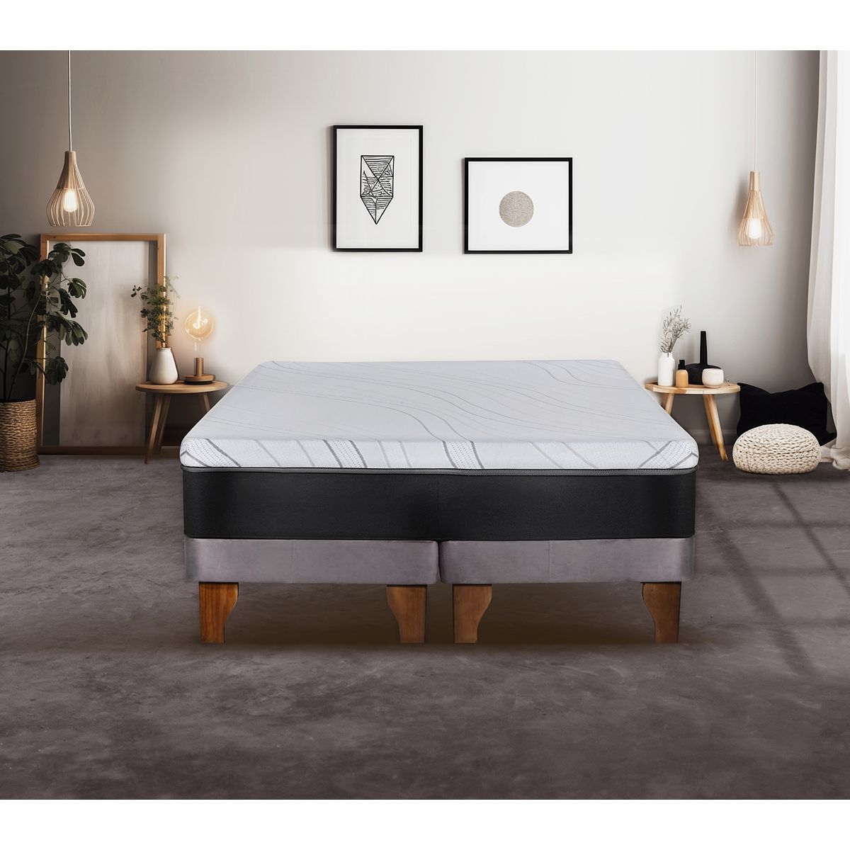 LATAM HOME - CAMA ZEN TOP SPRING HYBRID TELA GRIS 2PZA