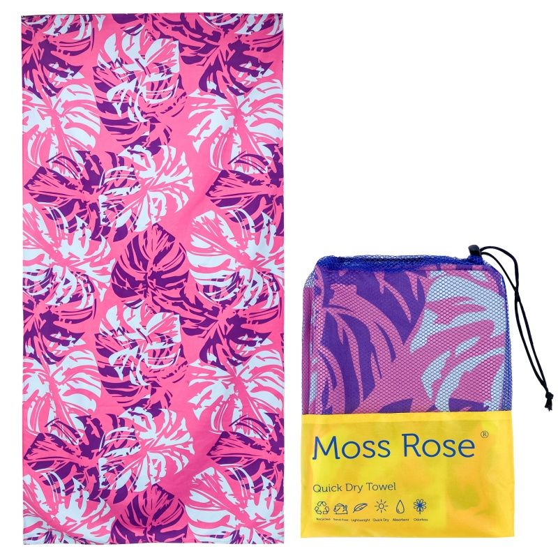 MOSS ROSE - Toalla de playa para mujer con estampado floral rosa