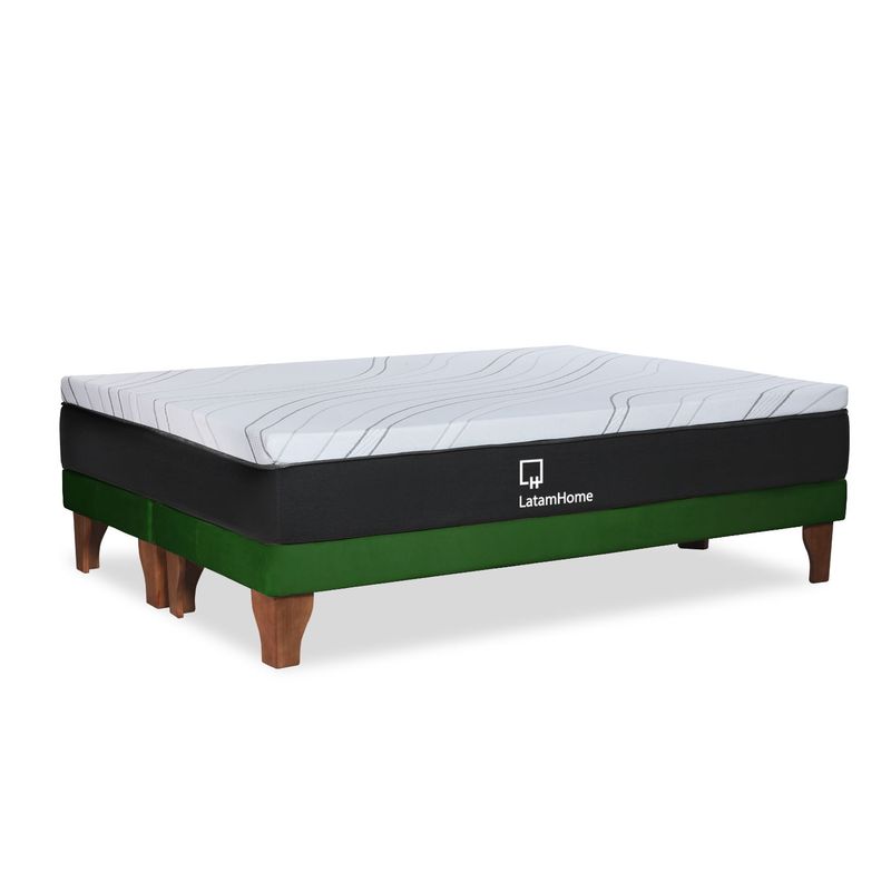 LATAM HOME - CAMA ZEN TOP SPRING HYBRID TELA VELVET VERDE SUPER KING
