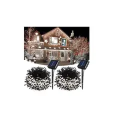 GENERICO - Pack X2 Luces Solares Navidad Guirnalda 10 Metros 100 Led Blanco