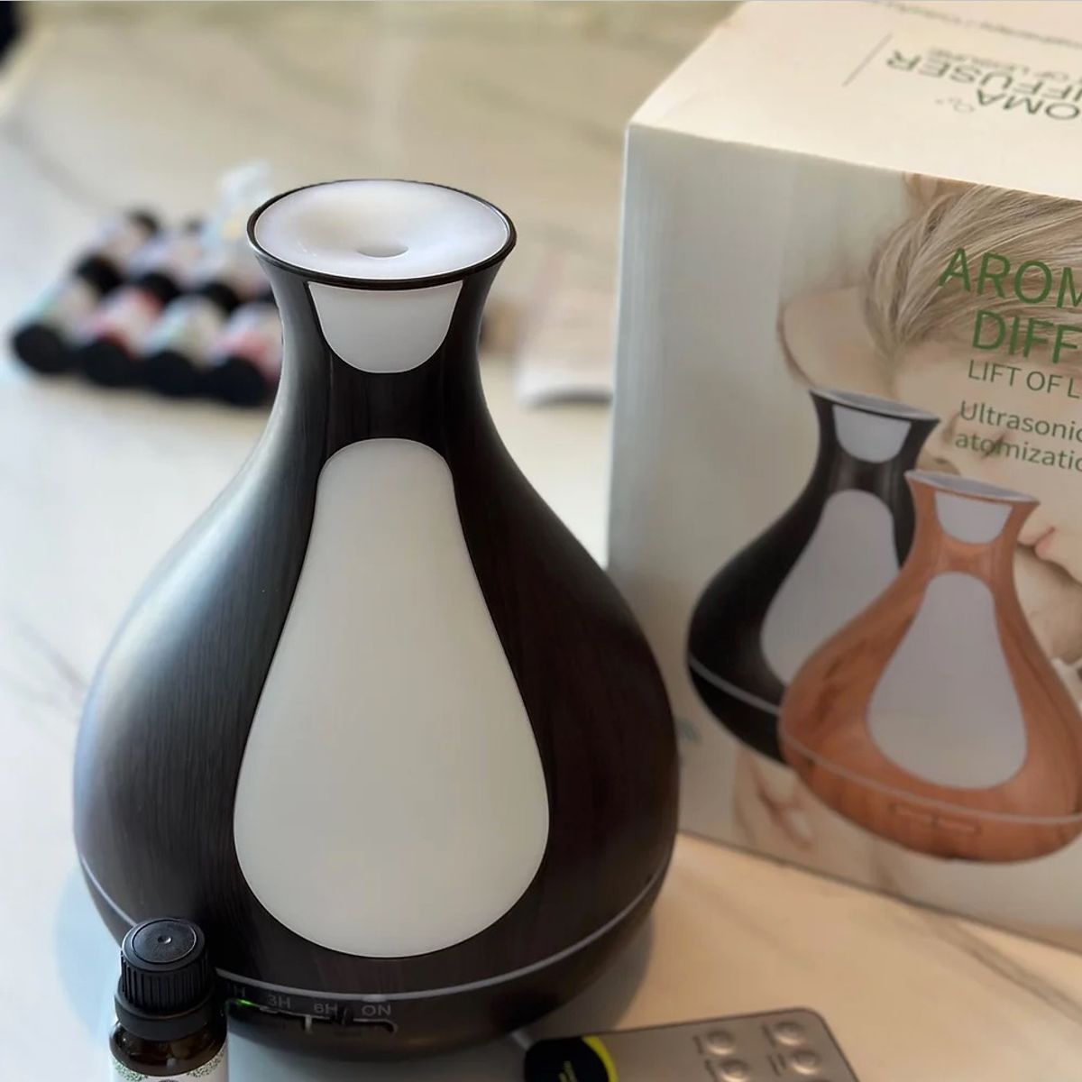 GENERICO - Humidificador Aromatizador Usb Color Madera + 12 Esencias