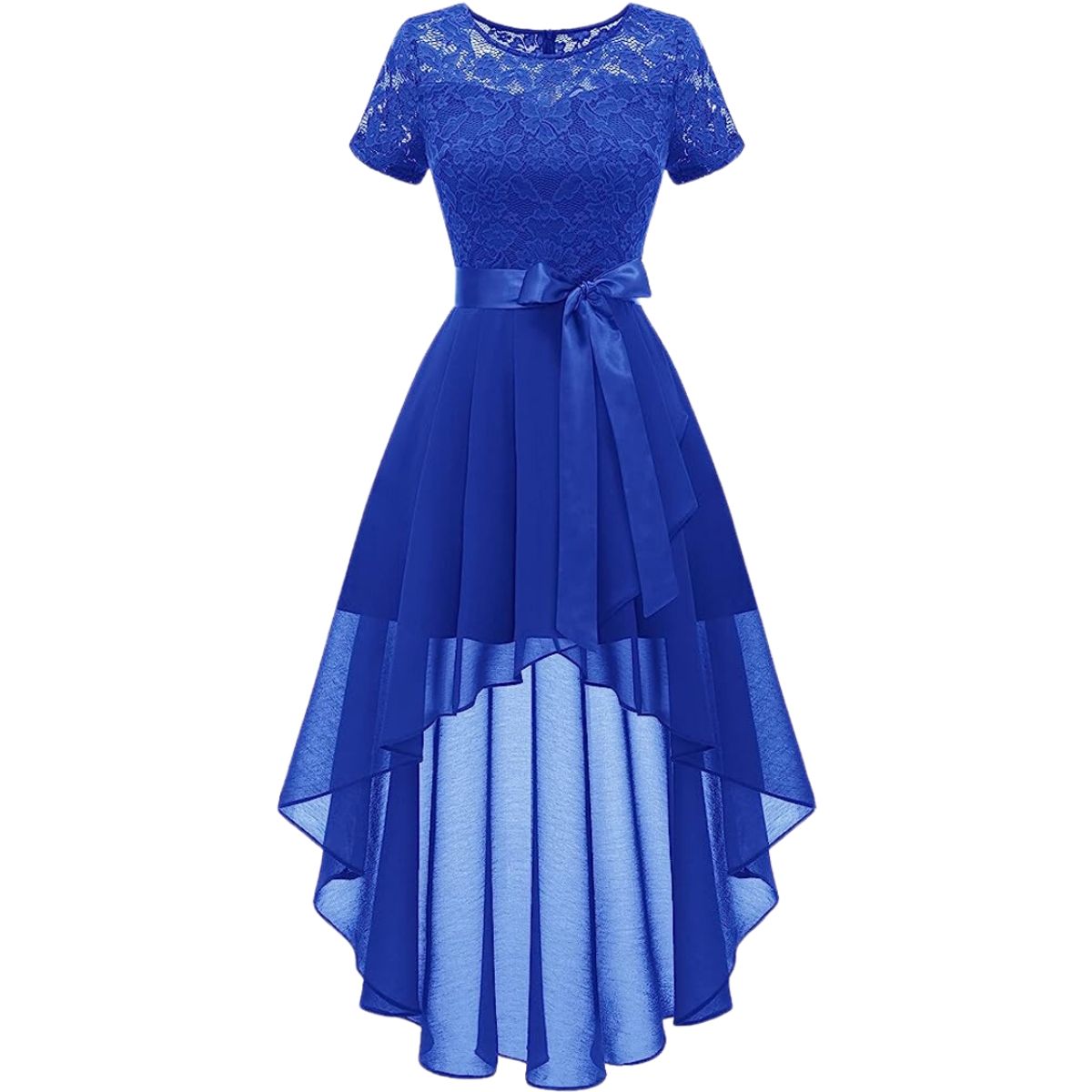 GENERICO - VESTIDO ASIMETRICO FALDA DE GASA BLUSA DE ENCAJE MANGA CORTA