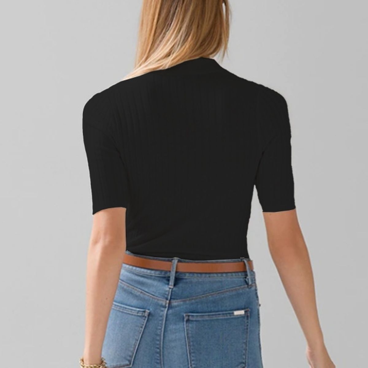 MOSS ROSE - Jersey polo slim de manga corta abotonado para mujer