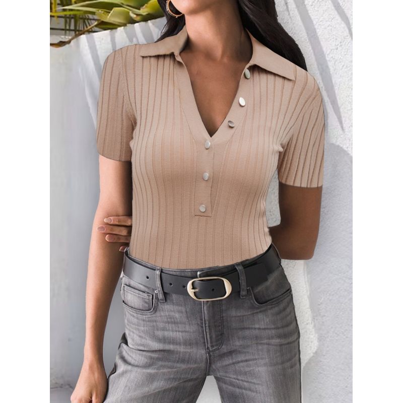MOSS ROSE - Jersey polo slim de manga corta abotonado para mujer