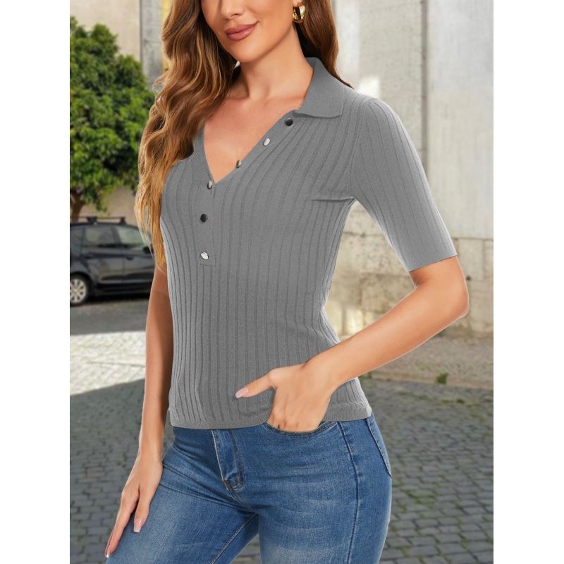 MOSS ROSE - Jersey polo slim de manga corta abotonado para mujer