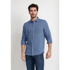 PERRY ELLIS - Camisa Lino Lisa Azul
