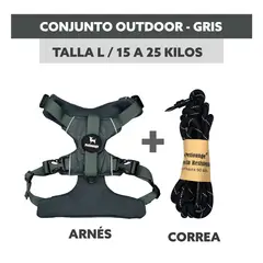 PETLOUNGE - Conjunto Arnés y Correa Outdoor - Gris - Talla L - Perro.
