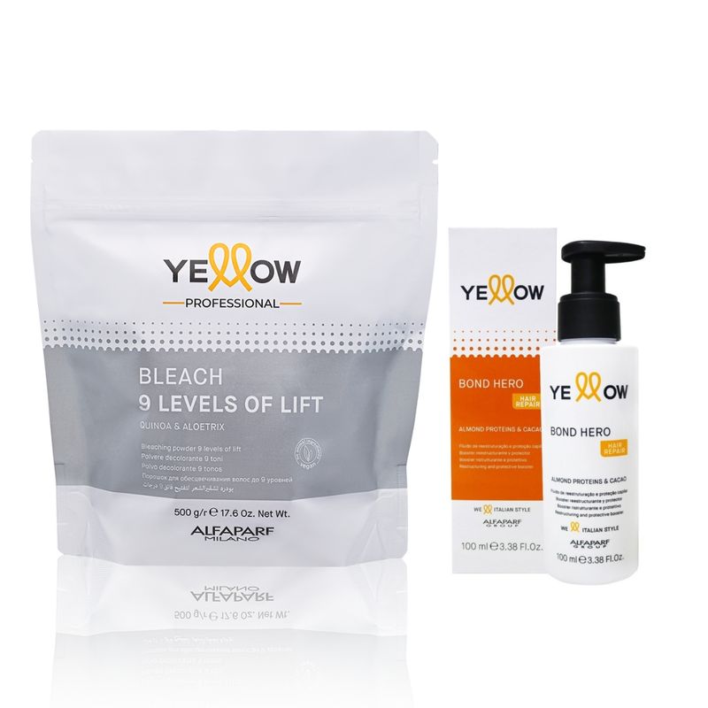 ALFAPARF MILANO - KIT DECOLORANTE YELLOW 9 TONOS 500 G + PLEX BOND HERO 100 ML ALFAPARF.