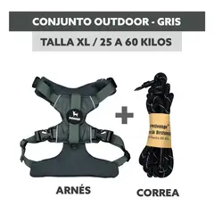 PETLOUNGE - Conjunto Arnés y Correa Outdoor - Gris - Talla XL - Perro
