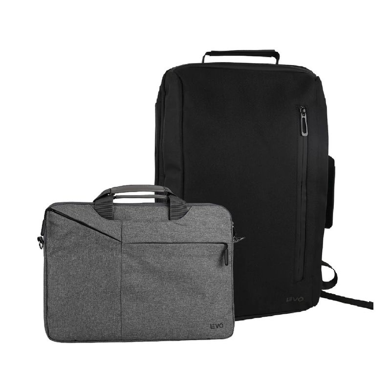 LEVO - Mochila MANAGER Negra 15,6"+ Funda Notebook Gris 15,6" LEVO