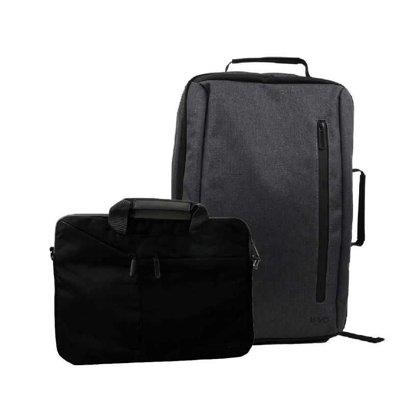 LEVO - Mochila MANAGER Gris 15,6"+ Funda Notebook Negro 15,6" LEVO