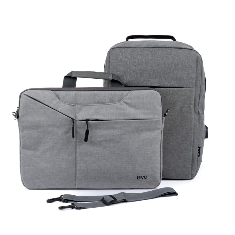 LEVO - Mochila con Puerto USB 15" + Funda Notebook Gris 15,6" LEVO