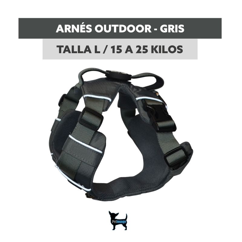 PETLOUNGE - Arnés Outdoor Ajustable - Gris - Talla L - Paseo Perro