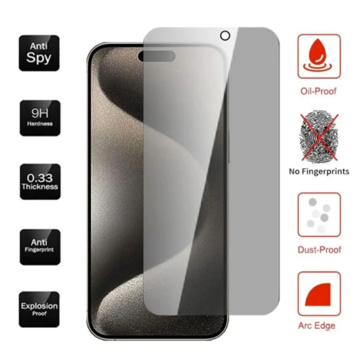 GENERICO - Lamina Mica Vidrio Completa Anti-Espías Para iPhone 15 Pro Max