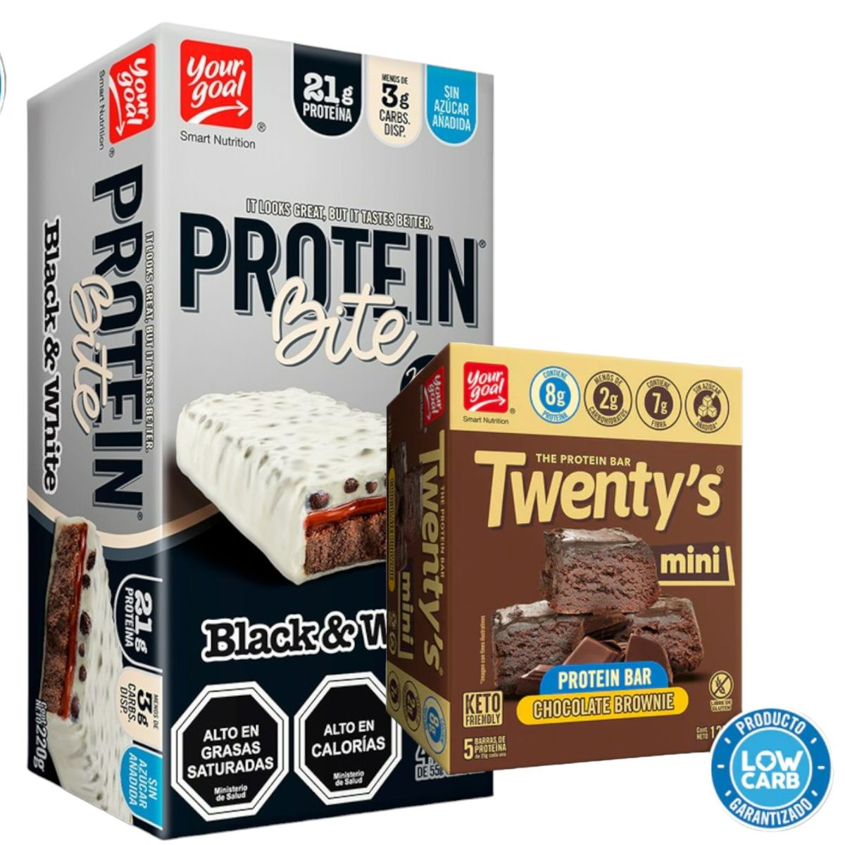 YOUR GOAL - Pack Protein Bite - Black & white y Mini Twentys -Brownie - YOUR GOAL