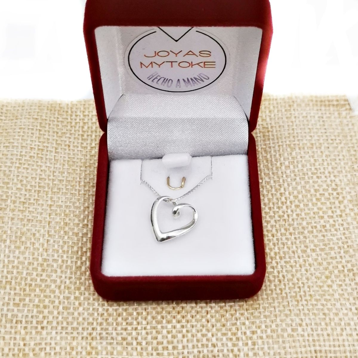 JOYAS MYTOKE - Collar Corazon Doblado Plata Fina 925 Mujer Juvenil Pareja