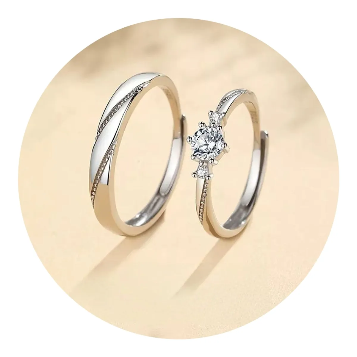 ZG JOYAS - Anillos Plata S925 Ajustables Pareja Compromiso Matrimonio