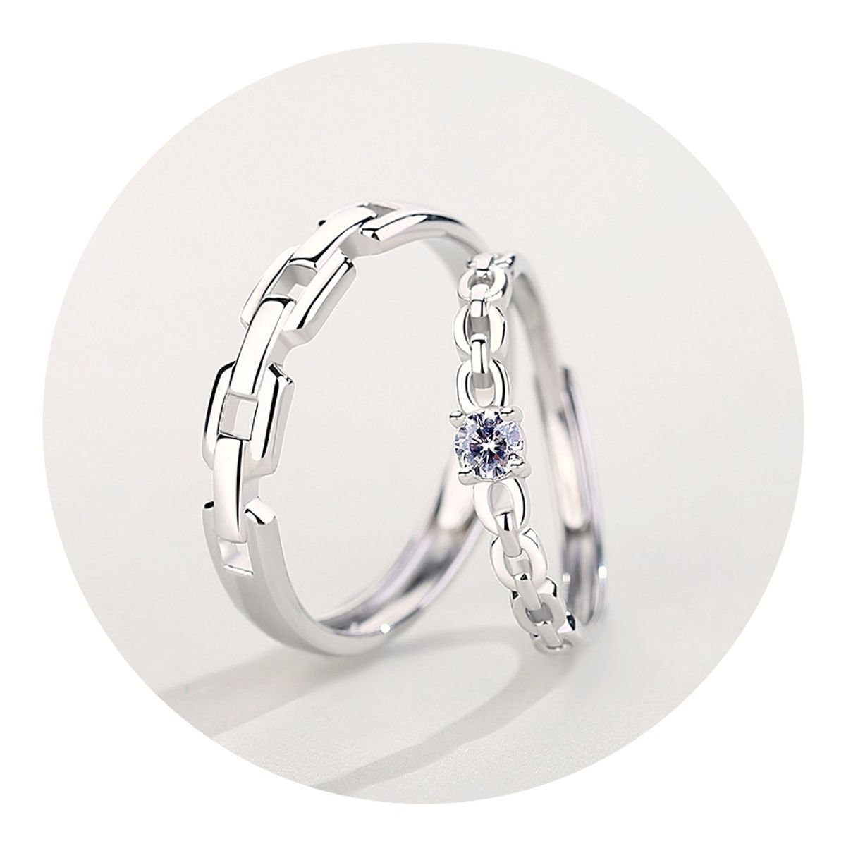 ZG JOYAS - Anillos Plata S925 Ajustables Compromiso Cadena Promesa