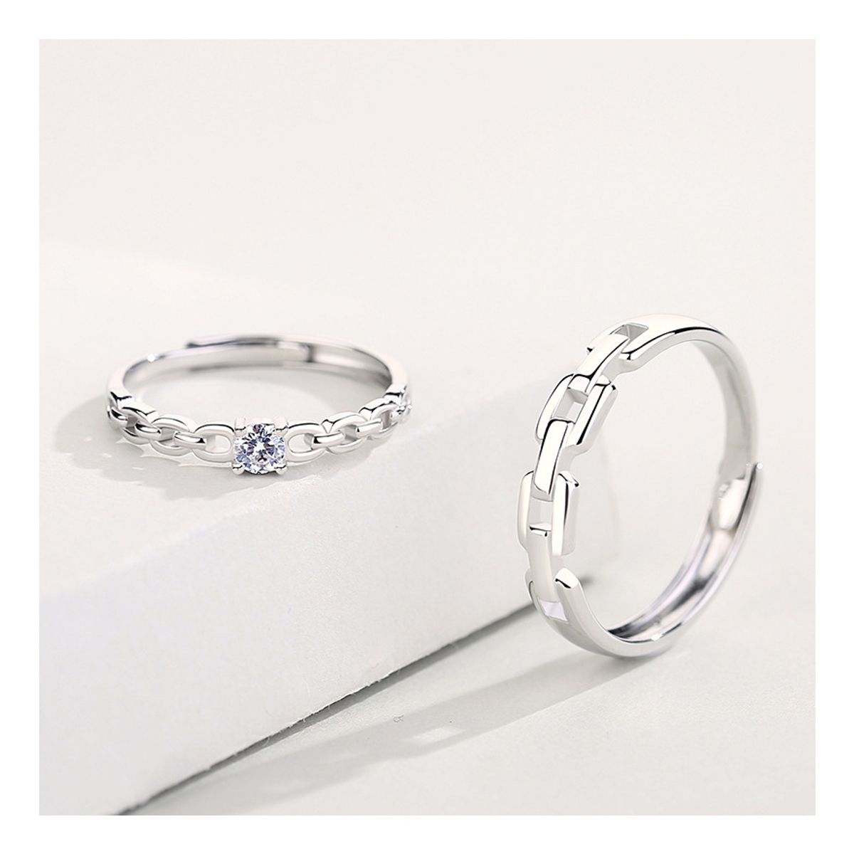 ZG JOYAS - Anillos Plata S925 Ajustables Compromiso Cadena Promesa