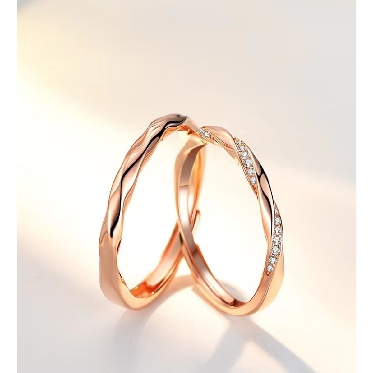 ZG JOYAS - Anillos Plata S925 En Oro Rosa Ajustables Pareja Compromiso