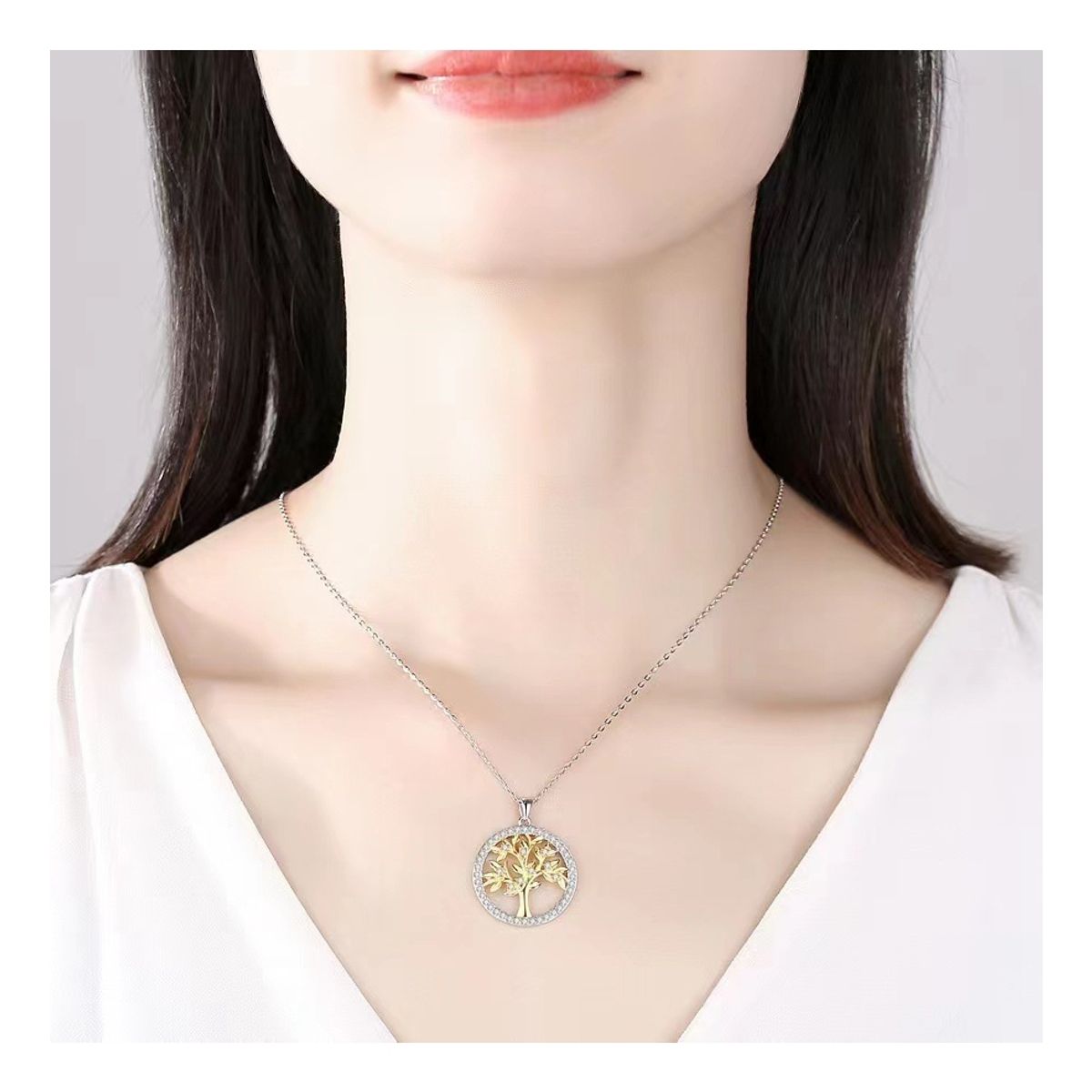 ZG JOYAS - Collar Cadena Plata 925 Árbol De La Vida Raíces Mujer