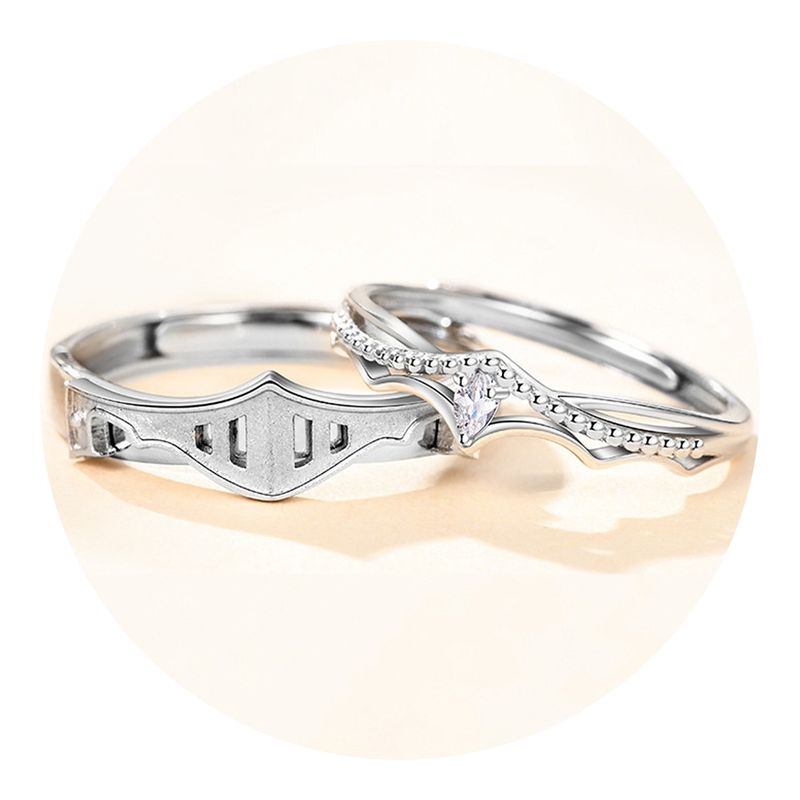 ZG JOYAS - Anillo De Plata S925 Ajustable Pareja Caballero Princesa