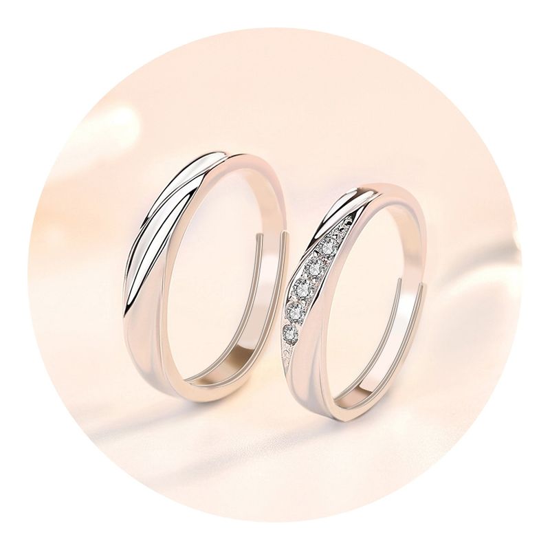 GENERICO - Anillos Plata S925 Ajustables Pareja Promesa Elegantes
