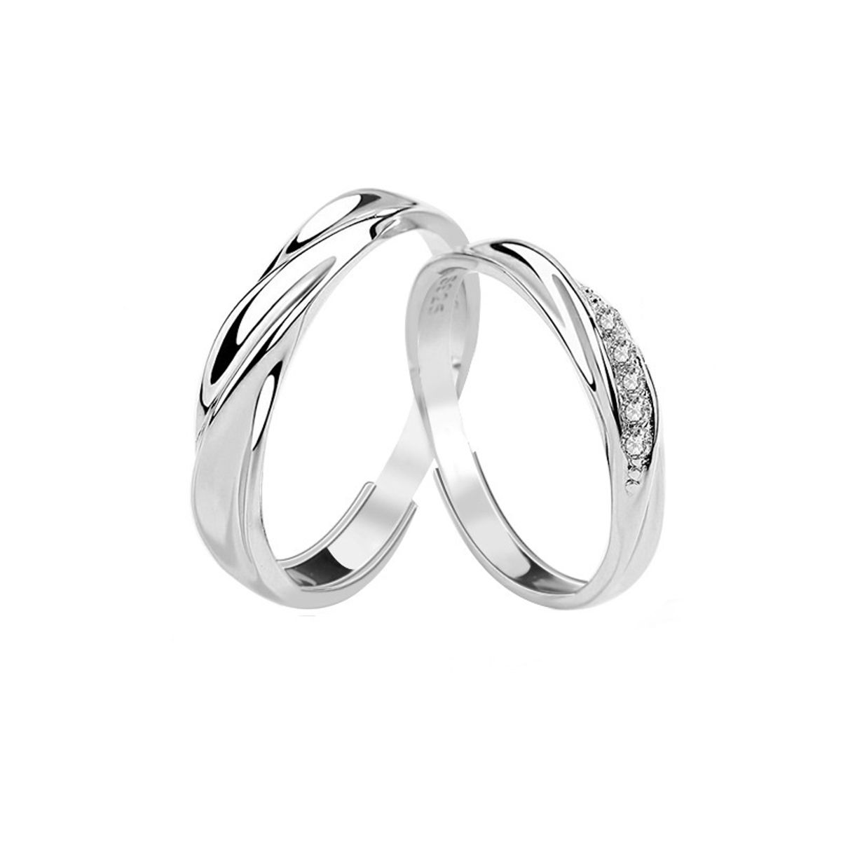 GENERICO - Anillos Plata S925 Ajustables Pareja Promesa Elegantes