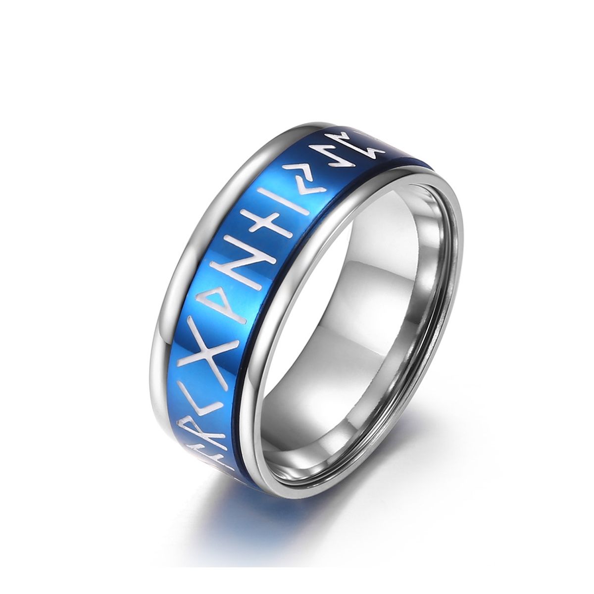 ZG JOYAS - Anillo Runas Vikingo Nórdico En Titanio Giratoria Fosforescente Hombre
