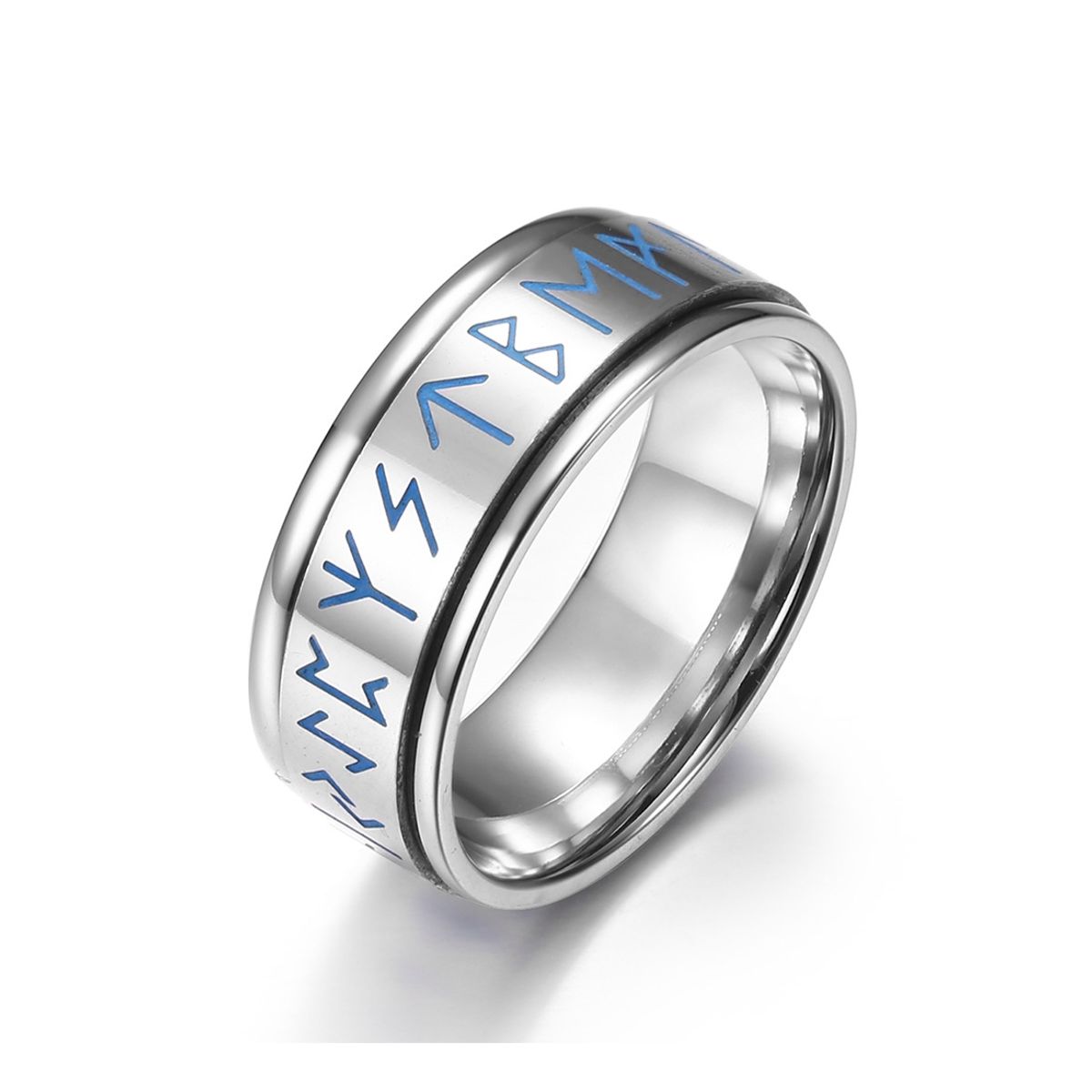 ZG JOYAS - Anillo Runas Vikingo Nórdico En Titanio Giratoria Fosforescente Hombre