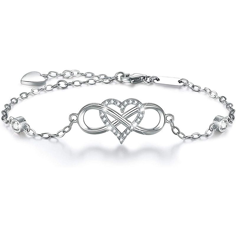 ZG JOYAS - Pulsera Plata S925 En Oro Blanco Forever Love Corazón Infinito