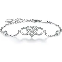 ZG JOYAS - Pulsera Plata S925 En Oro Blanco Forever Love Corazón Infinito