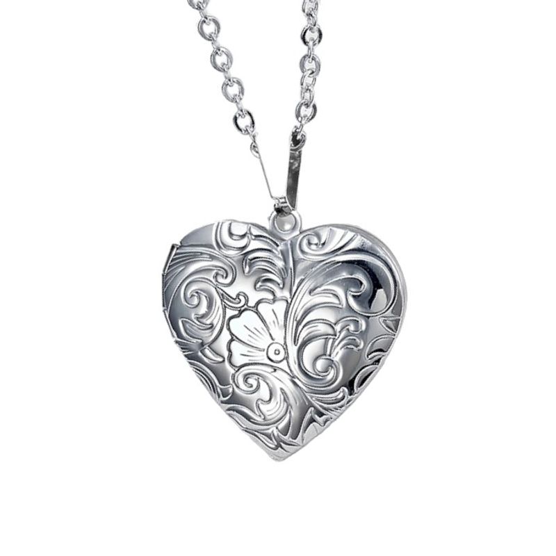 TODOJOYAS - Collar Relicario Corazon Vintage Acero Plateado