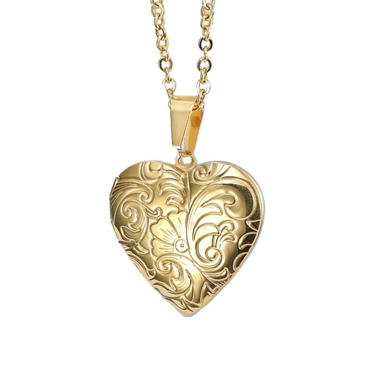 TODOJOYAS - Collar Relicario Corazon Vintage Acero Dorado